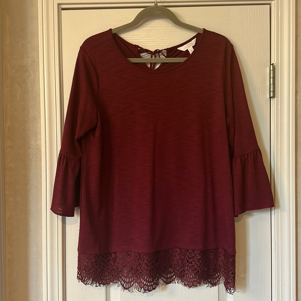 Lauren Conrad 3/4 Sleeve Burgundy Blouse